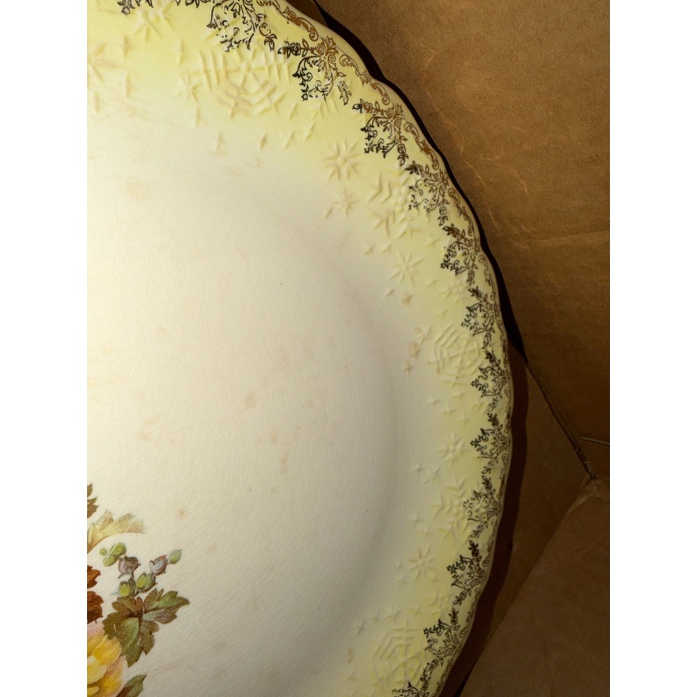Vintage Leigh Ware Leigh Potters Roses of Sharon Yellow 22K Gold Platter 11in - Picture 2 of 5